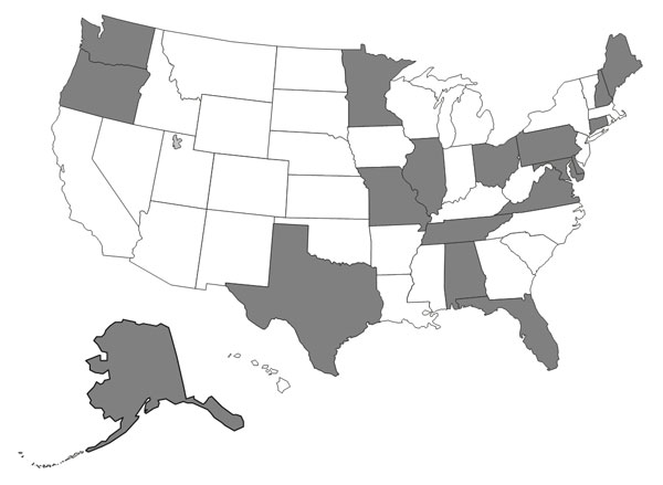 Location of participating practices, by state (n=30). Location of participating practices, by state (n=30).